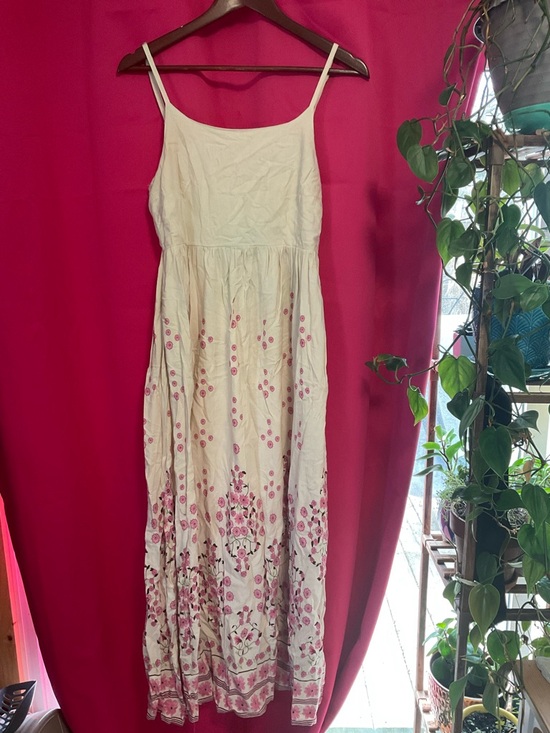 Japna Dresses & Skirts - Japna Cream Maxi Dress with Pink Floral Print